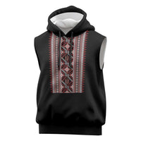 Personalized Ukrainian Trident Sleeveless Hoodie Black Tryzub Vyshyvanka Pattern - Wonder Print Shop