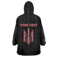 Personalized Ukrainian Trident Wearable Blanket Hoodie Black Tryzub Vyshyvanka Pattern - Wonder Print Shop