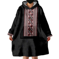 Personalized Ukrainian Trident Wearable Blanket Hoodie Black Tryzub Vyshyvanka Pattern - Wonder Print Shop