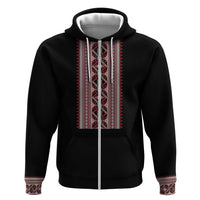 Personalized Ukrainian Trident Zip Hoodie Black Tryzub Vyshyvanka Pattern - Wonder Print Shop