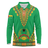 Personalised Guinea Bissau Long Sleeve Polo Shirt Dashiki Pattern - Wonder Print Shop