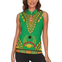 Personalised Guinea Bissau Women Sleeveless Polo Shirt Dashiki Pattern - Wonder Print Shop