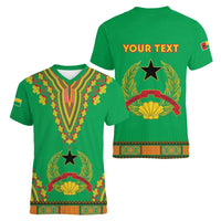 Personalised Guinea Bissau Women V-Neck T-Shirt Dashiki Pattern - Wonder Print Shop