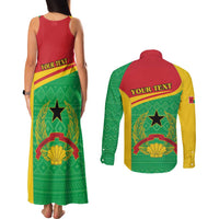 Personalised Guinea Bissau Couples Matching Tank Maxi Dress and Long Sleeve Button Shirt Coat Of Arms - African Pattern - Wonder Print Shop