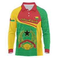 Personalised Guinea Bissau Long Sleeve Polo Shirt Coat Of Arms - African Pattern - Wonder Print Shop