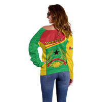 Personalised Guinea Bissau Off Shoulder Sweater Coat Of Arms - African Pattern - Wonder Print Shop