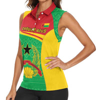 Personalised Guinea Bissau Women Sleeveless Polo Shirt Coat Of Arms - African Pattern - Wonder Print Shop