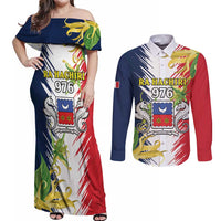 Ra Hachiri 976 Couples Matching Off Shoulder Maxi Dress and Long Sleeve Button Shirt Coat Of Arms With Ylang Ylang