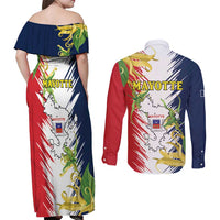 Ra Hachiri 976 Couples Matching Off Shoulder Maxi Dress and Long Sleeve Button Shirt Coat Of Arms With Ylang Ylang