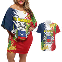 Ra Hachiri 976 Couples Matching Off Shoulder Short Dress and Hawaiian Shirt Coat Of Arms With Ylang Ylang