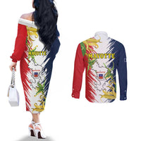 Ra Hachiri 976 Couples Matching Off The Shoulder Long Sleeve Dress and Long Sleeve Button Shirt Coat Of Arms With Ylang Ylang