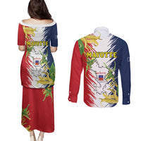 Ra Hachiri 976 Couples Matching Puletasi and Long Sleeve Button Shirt Coat Of Arms With Ylang Ylang