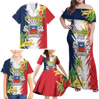 Ra Hachiri 976 Family Matching Off Shoulder Maxi Dress and Hawaiian Shirt Coat Of Arms With Ylang Ylang