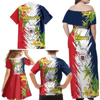 Ra Hachiri 976 Family Matching Off Shoulder Maxi Dress and Hawaiian Shirt Coat Of Arms With Ylang Ylang