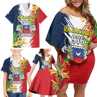 Ra Hachiri 976 Family Matching Off Shoulder Short Dress and Hawaiian Shirt Coat Of Arms With Ylang Ylang