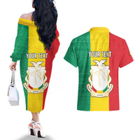Personalised Guinea Couples Matching Off The Shoulder Long Sleeve Dress and Hawaiian Shirt Coat Of Arms Flag Style