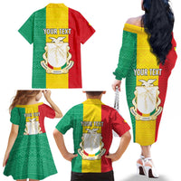 Personalised Guinea Family Matching Off The Shoulder Long Sleeve Dress and Hawaiian Shirt Coat Of Arms Flag Style