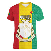 Personalised Guinea Women V-Neck T-Shirt Coat Of Arms Flag Style