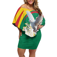 Guinea-Conakry Family Matching Off Shoulder Short Dress and Hawaiian Shirt Coat Of Arms With Pigeon