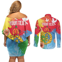 Personalised Eritrea Independence Day Couples Matching Off Shoulder Short Dress and Long Sleeve Button Shirt Grunge Style