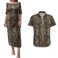 African Leopard Skin Pattern Couples Matching Puletasi and Hawaiian Shirt