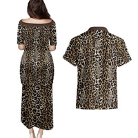 African Leopard Skin Pattern Couples Matching Puletasi and Hawaiian Shirt