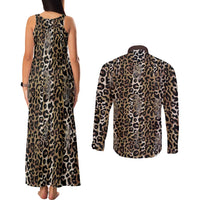 African Leopard Skin Pattern Couples Matching Tank Maxi Dress and Long Sleeve Button Shirt