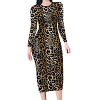 African Leopard Skin Pattern Family Matching Long Sleeve Bodycon Dress and Hawaiian Shirt