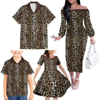 African Leopard Skin Pattern Family Matching Off The Shoulder Long Sleeve Dress and Hawaiian Shirt