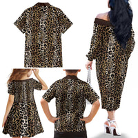 African Leopard Skin Pattern Family Matching Off The Shoulder Long Sleeve Dress and Hawaiian Shirt