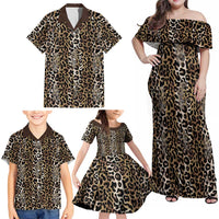 African Leopard Skin Pattern Family Matching Off Shoulder Maxi Dress and Hawaiian Shirt