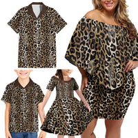 African Leopard Skin Pattern Family Matching Off Shoulder Short Dress and Hawaiian Shirt