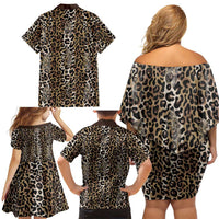 African Leopard Skin Pattern Family Matching Off Shoulder Short Dress and Hawaiian Shirt