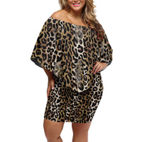 African Leopard Skin Pattern Family Matching Off Shoulder Short Dress and Hawaiian Shirt