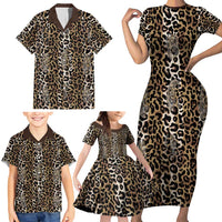 African Leopard Skin Pattern Family Matching Short Sleeve Bodycon Dress and Hawaiian Shirt