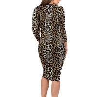 African Leopard Skin Pattern Long Sleeve Bodycon Dress