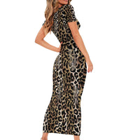 African Leopard Skin Pattern Short Sleeve Bodycon Dress
