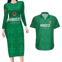 Custom Morocco Football Couples Matching Long Sleeve Bodycon Dress and Hawaiian Shirt Sir Sir Sir