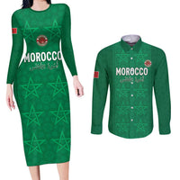 Custom Morocco Football Couples Matching Long Sleeve Bodycon Dress and Long Sleeve Button Shirt Sir Sir Sir