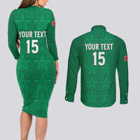 Custom Morocco Football Couples Matching Long Sleeve Bodycon Dress and Long Sleeve Button Shirt Sir Sir Sir