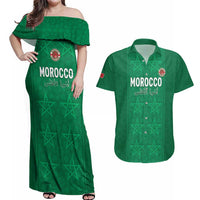 Custom Morocco Football Couples Matching Off Shoulder Maxi Dress and Hawaiian Shirt Sir Sir Sir