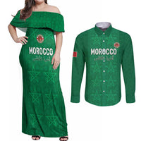 Custom Morocco Football Couples Matching Off Shoulder Maxi Dress and Long Sleeve Button Shirt Sir Sir Sir