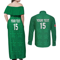 Custom Morocco Football Couples Matching Off Shoulder Maxi Dress and Long Sleeve Button Shirt Sir Sir Sir