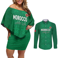Custom Morocco Football Couples Matching Off Shoulder Short Dress and Long Sleeve Button Shirt Sir Sir Sir