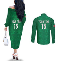 Custom Morocco Football Couples Matching Off The Shoulder Long Sleeve Dress and Long Sleeve Button Shirt Sir Sir Sir