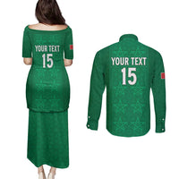 Custom Morocco Football Couples Matching Puletasi and Long Sleeve Button Shirt Sir Sir Sir