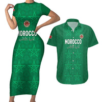 Custom Morocco Football Couples Matching Short Sleeve Bodycon Dress and Hawaiian Shirt Sir Sir Sir