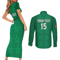 Custom Morocco Football Couples Matching Short Sleeve Bodycon Dress and Long Sleeve Button Shirt Sir Sir Sir