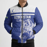 Custom Uzbekistan Football 2026 Bomber Puffer Jacket White Wolves Rising