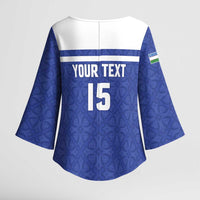 Custom Uzbekistan Football 2026 Kimono Sleeve Blouse White Wolves Rising